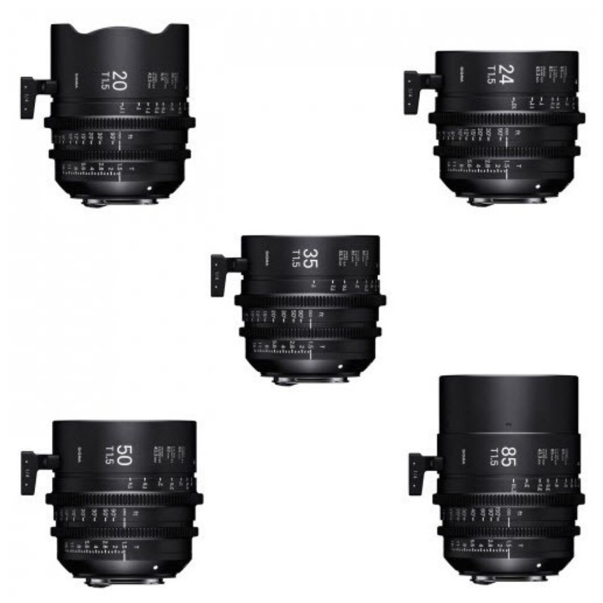 SIGMA 20 mm + 24 mm + 35 mm +
50 mm + 85 mm T 1,5
+ Koffer PMC-002 Sony-E